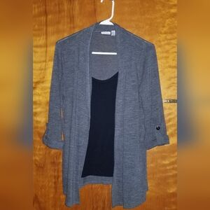 Women's Kim Rogers Long Roll Tab Sleeve Cardigan W/ Attached Inside Shirt Medium